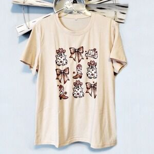 Woman's Western T-Shirt Cowboy Boots, Bows & Cowgirl Hats Ghost‎ Tee Size XL